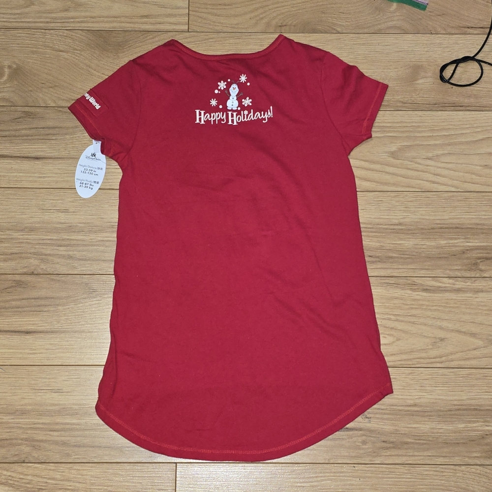 Disney Parks Girls Christmas Red Shirt Sz L Minnie Tree 3d Character Ornaments - Picture 3 of 10
